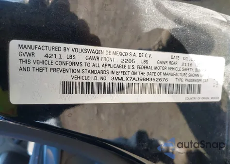2011 Volkswagen Jetta 2.5L Sel from USA, damaged, VIN 3VWLX7AJ9BM352676